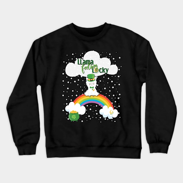 Llama Feeling Lucky - St. Patrick's Day Llama, Rainbow, Clouds & Stars Crewneck Sweatshirt by karenmcfarland13